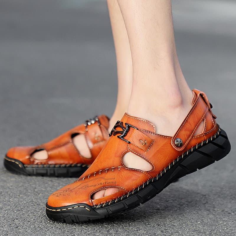 Genuine Leather Youth Casual Sandals Mens Trendy All-Match Slippers