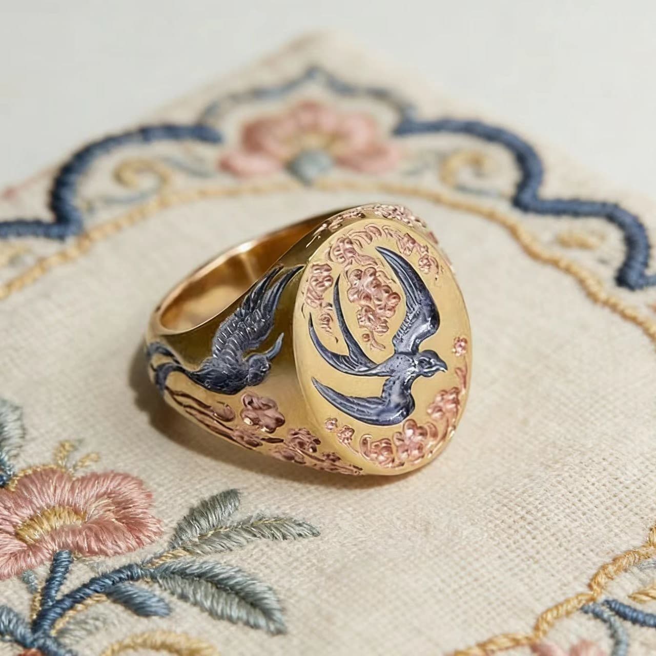 Exaggerated Retro Floral Copper Ring Geometric Shape