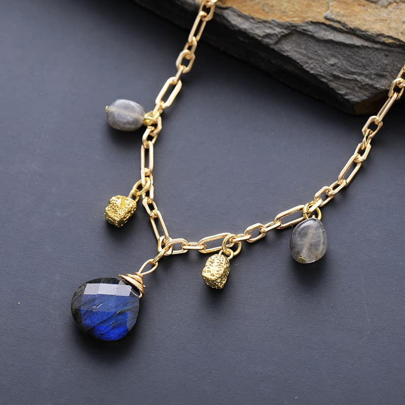 Natural Stone Handmade Waterdrop Pendant Gold-plated Chain Short Clavicle Necklace