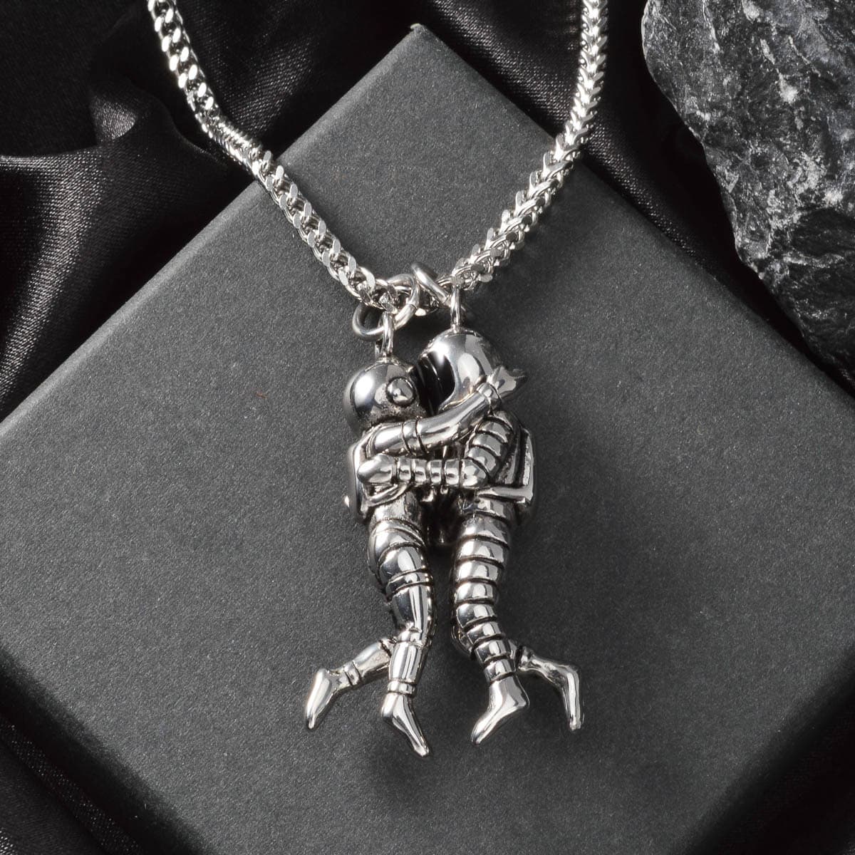 Astronaut Embracing Space Pendant Necklace For Couples
