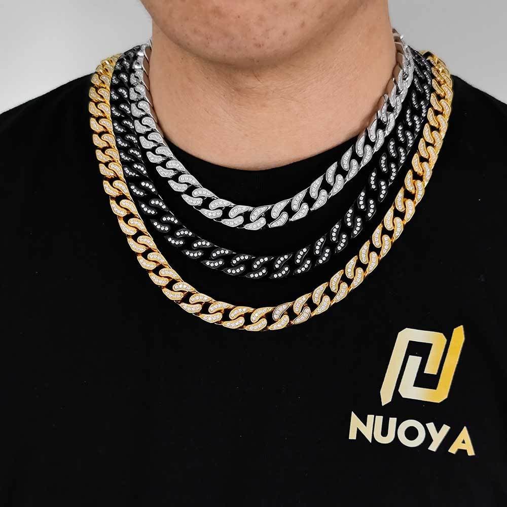 Full-zircon Cuban Chain Titanium Steel Mens Bracelet