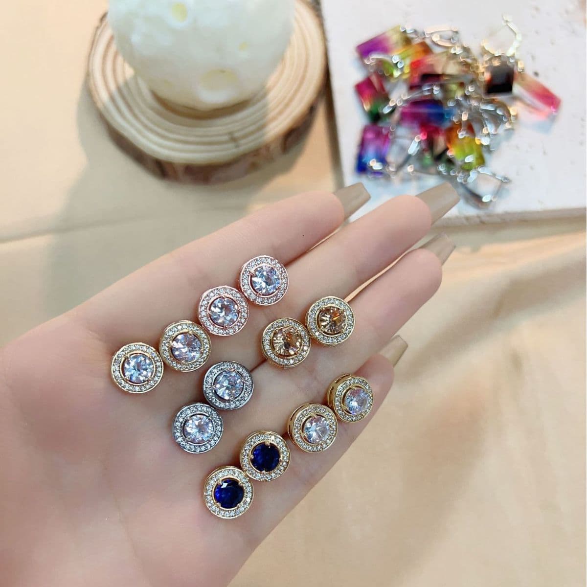 Stylish Mens Zircon Full-diamond Starry Sky Round Earrings