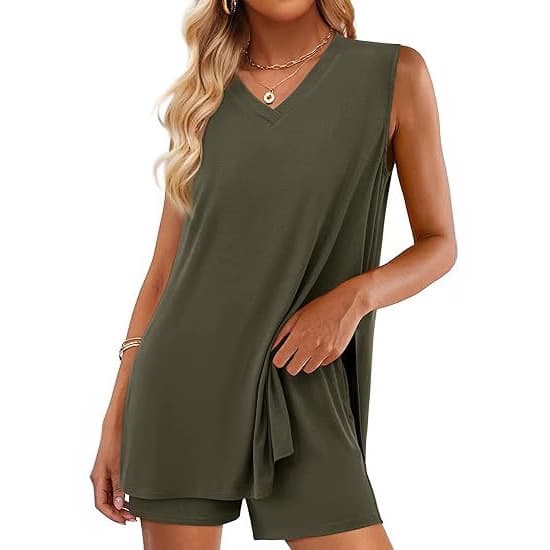 Casual Fashion V-neck Sleeveless Top And Shorts Set With Pockets