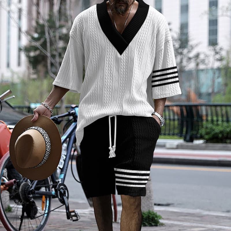 Men's Casual V-neck Fashionable Printed Set