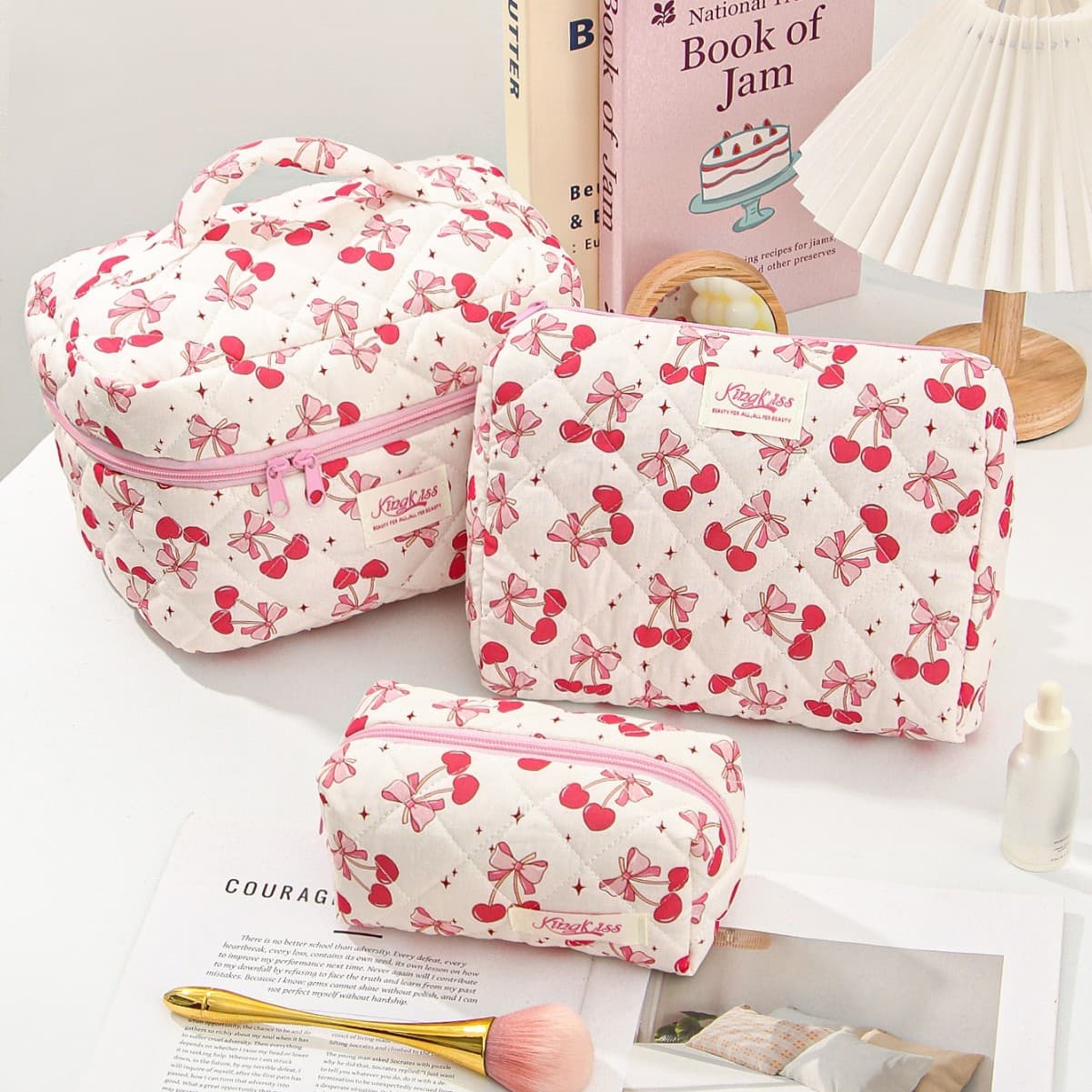 Simple Large-capacity Multi-functional Cherry Bow Storage Bag