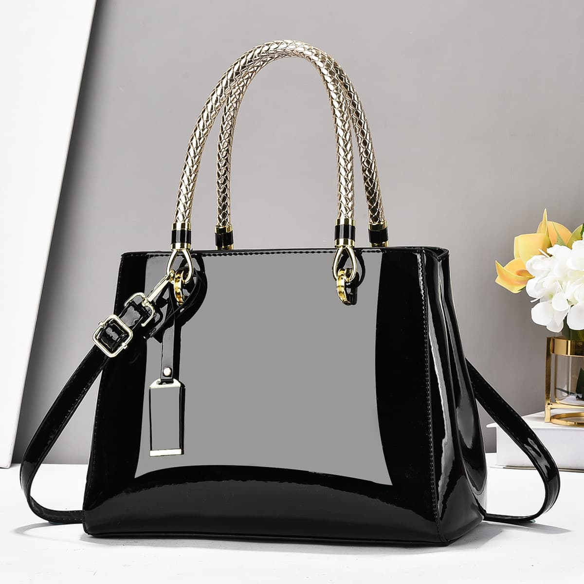 Fashionable Patent Leather Glossy Handbag Large-capacity Casual Shoulder Crossbody Bag