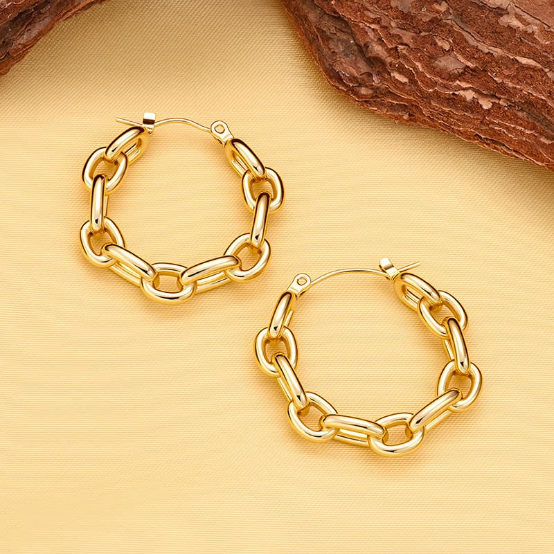 Euro-american Instagram-style Stainless Steel Chain-link C-shaped Earrings