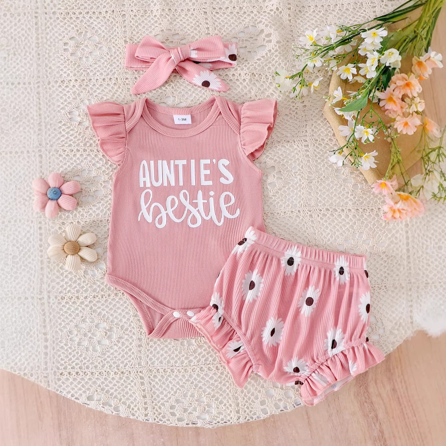 Cute Cotton Ribbed Sleeveless Set For Baby Girls