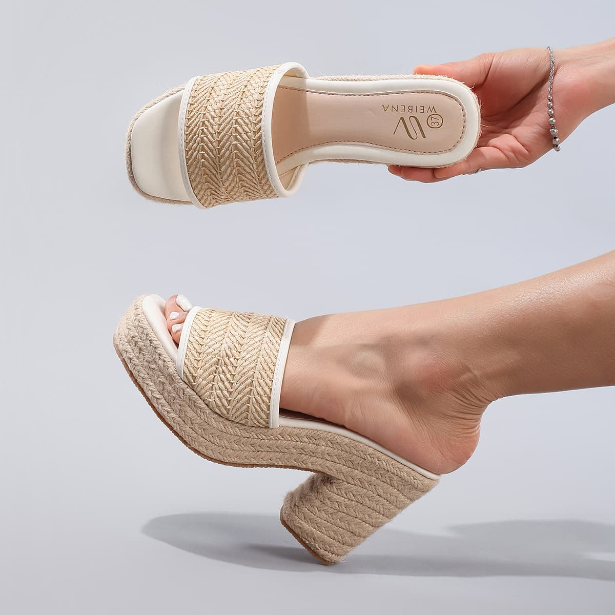 Hemp-rope Wedge Espadrilles With A Strappy High Heel