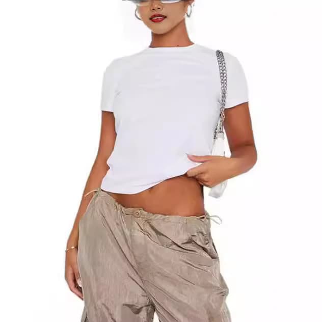 Women's Long Solid-Colored Slim-Fit Pullover T-Shirt Top