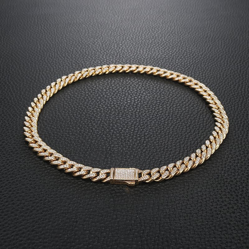 Euro-american Hip-hop Diamond-encrusted Cuban Chain Titanium Steel Necklace