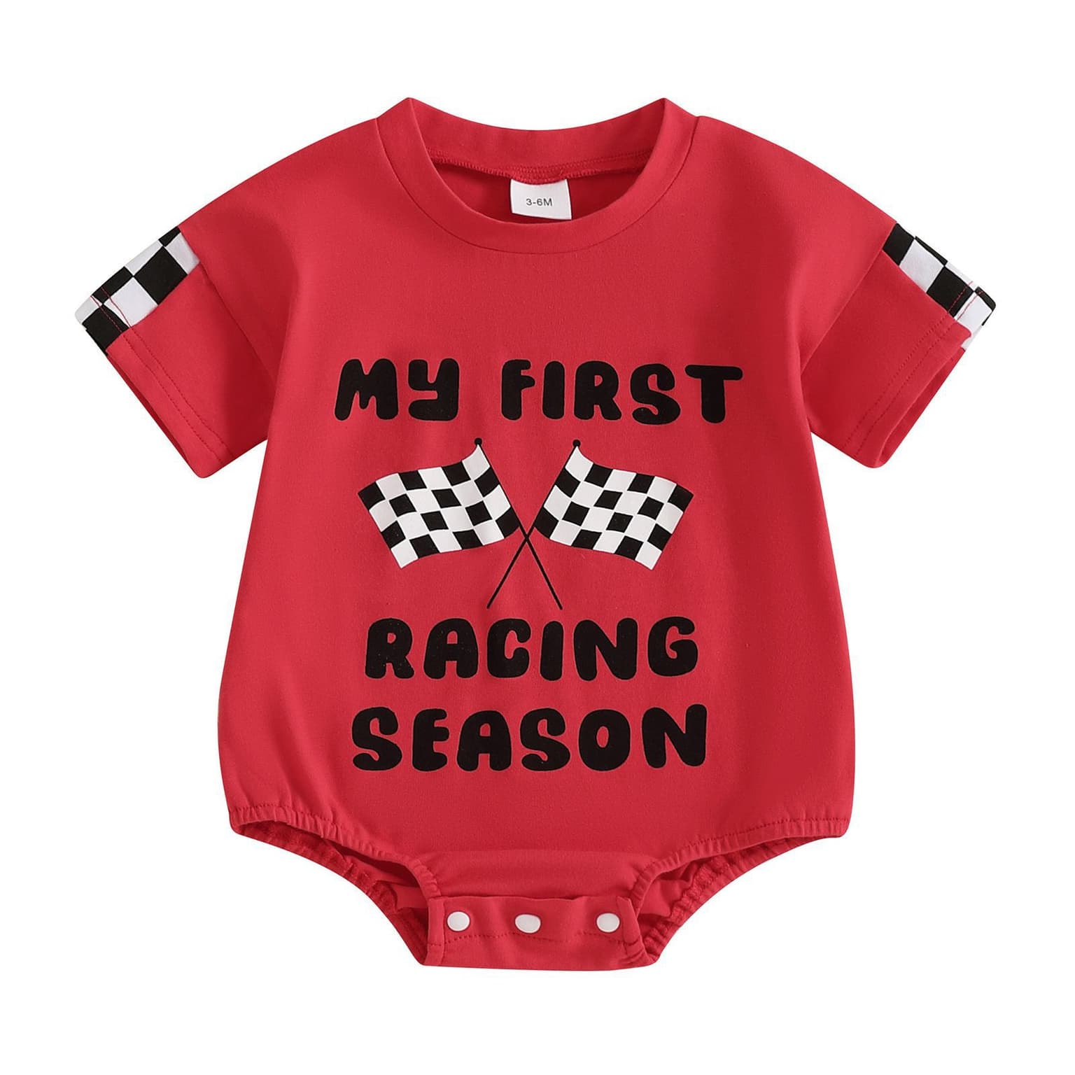 Racing Car Lettering Red T-shirt Short-sleeve Romper