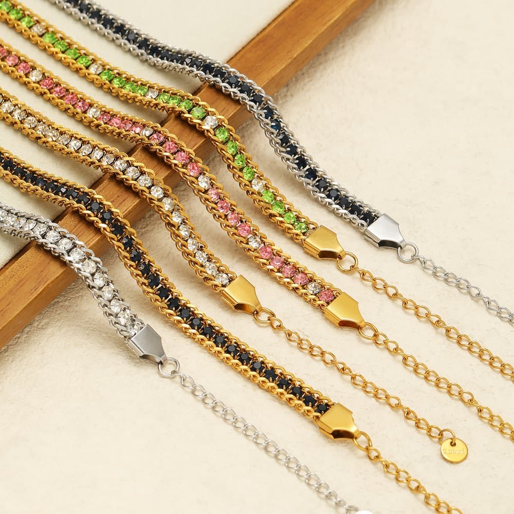 Single-sided Zircon-studded Chain Pearl Bracelet