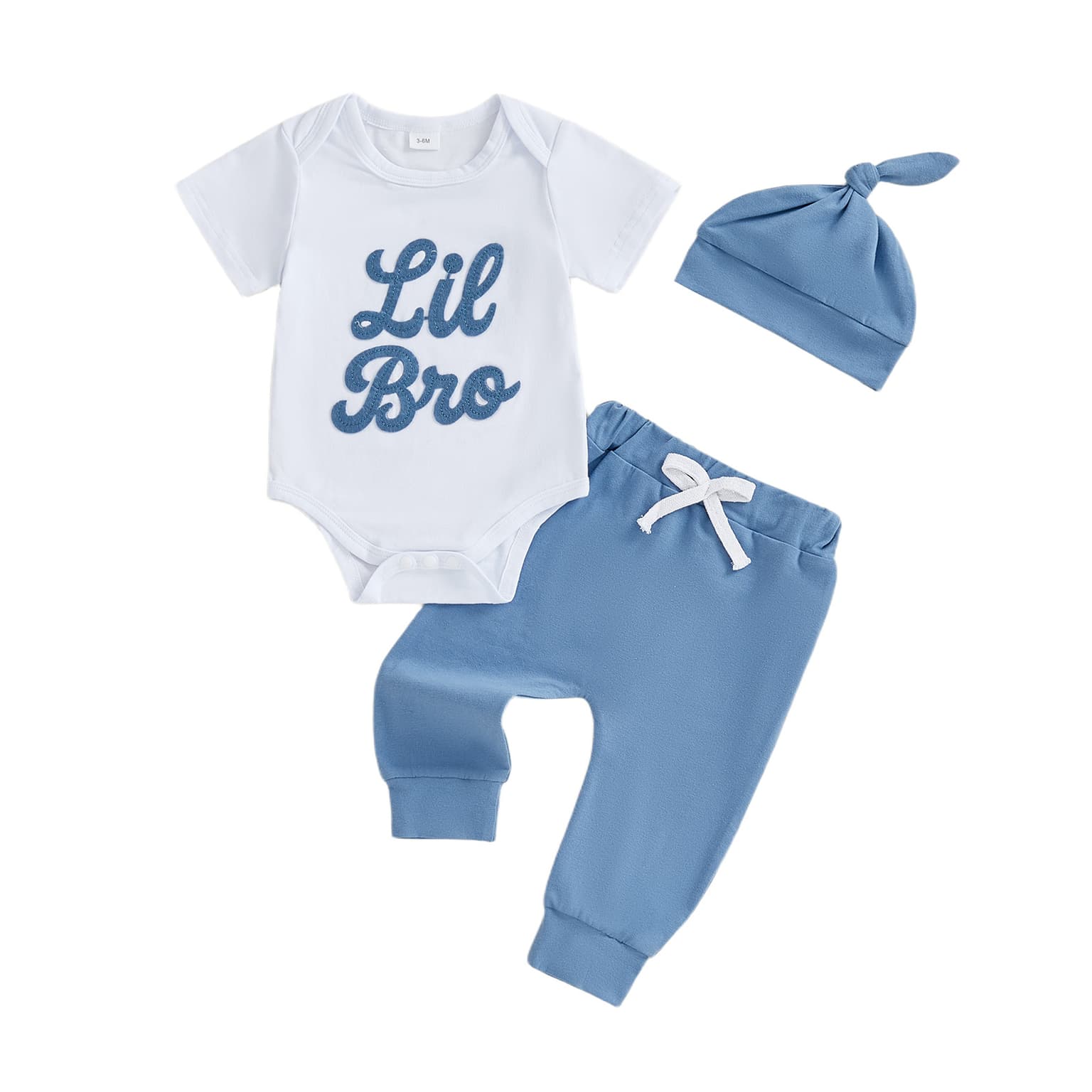 Boys Embroidered Short-sleeve Romper Solid-color Pants Hat Three-piece Set