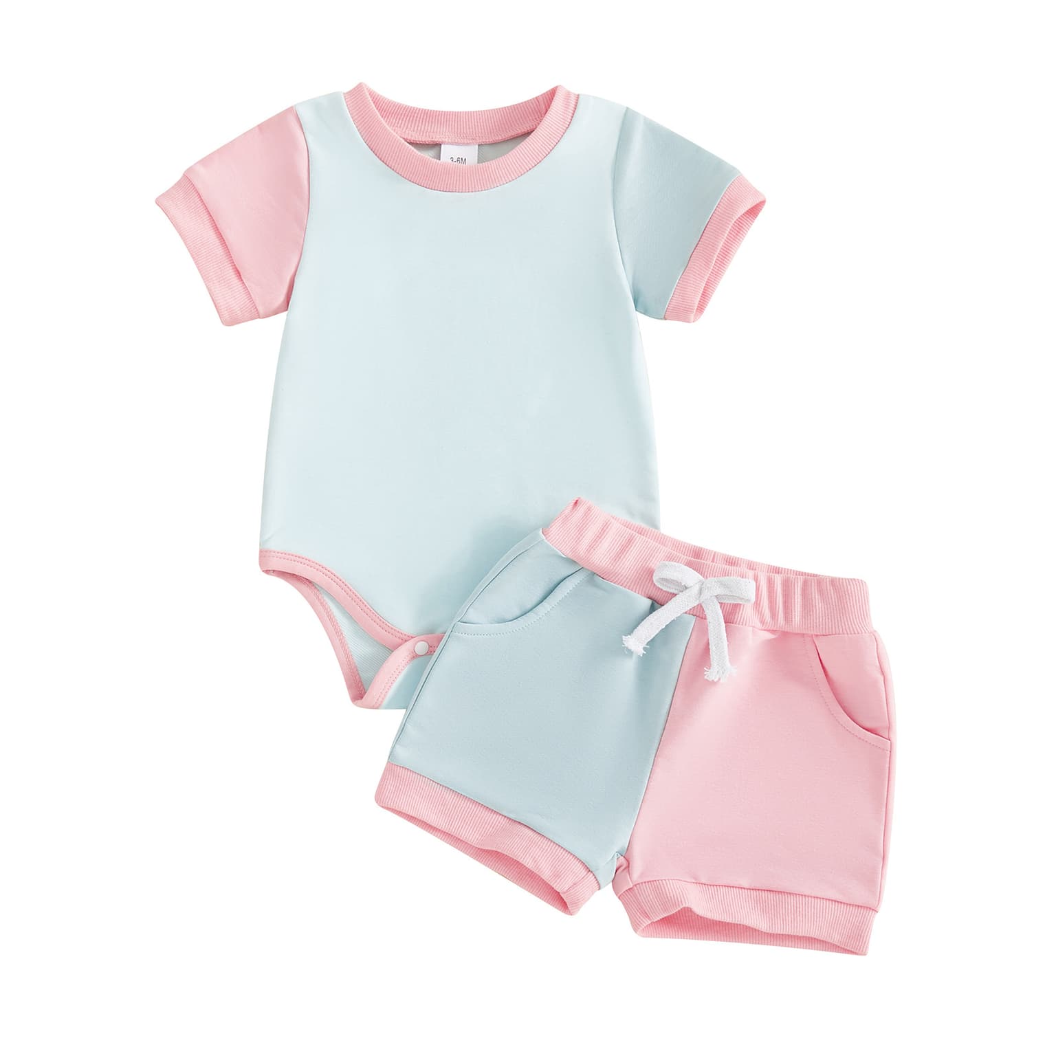 Girls Color-block Short-sleeve Romper And Shorts Set