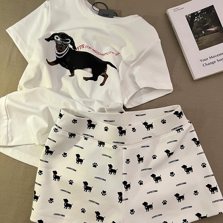Wearable Sunglasses Sausage Dog Printing Short Sleeve Pajamas