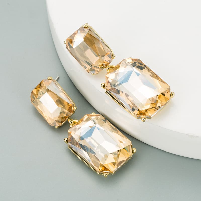 Simple Geometric Colored Glass Diamond Earrings
