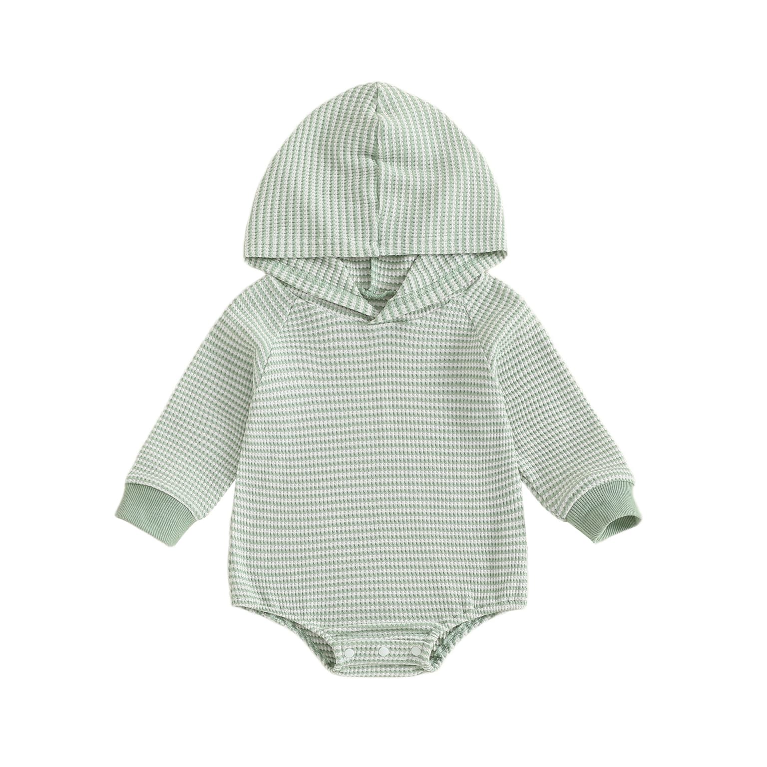 Soft And Comfortable Long-sleeve Waffle-striped Hooded Onesie