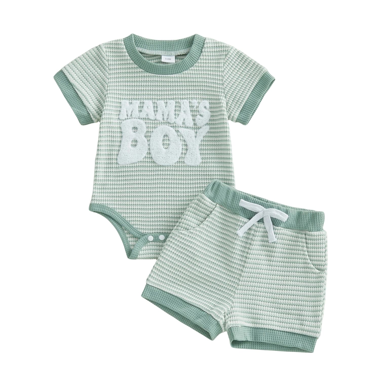 Baby Boy Striped Embroidered Mama Romper And Shorts Two-piece Set