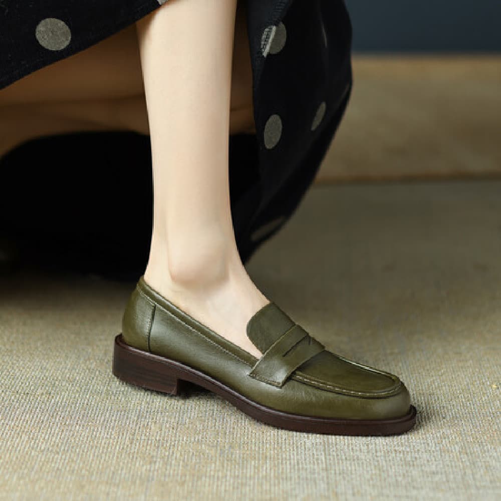 British-style Vintage Women's Heeled Leather Shoes
