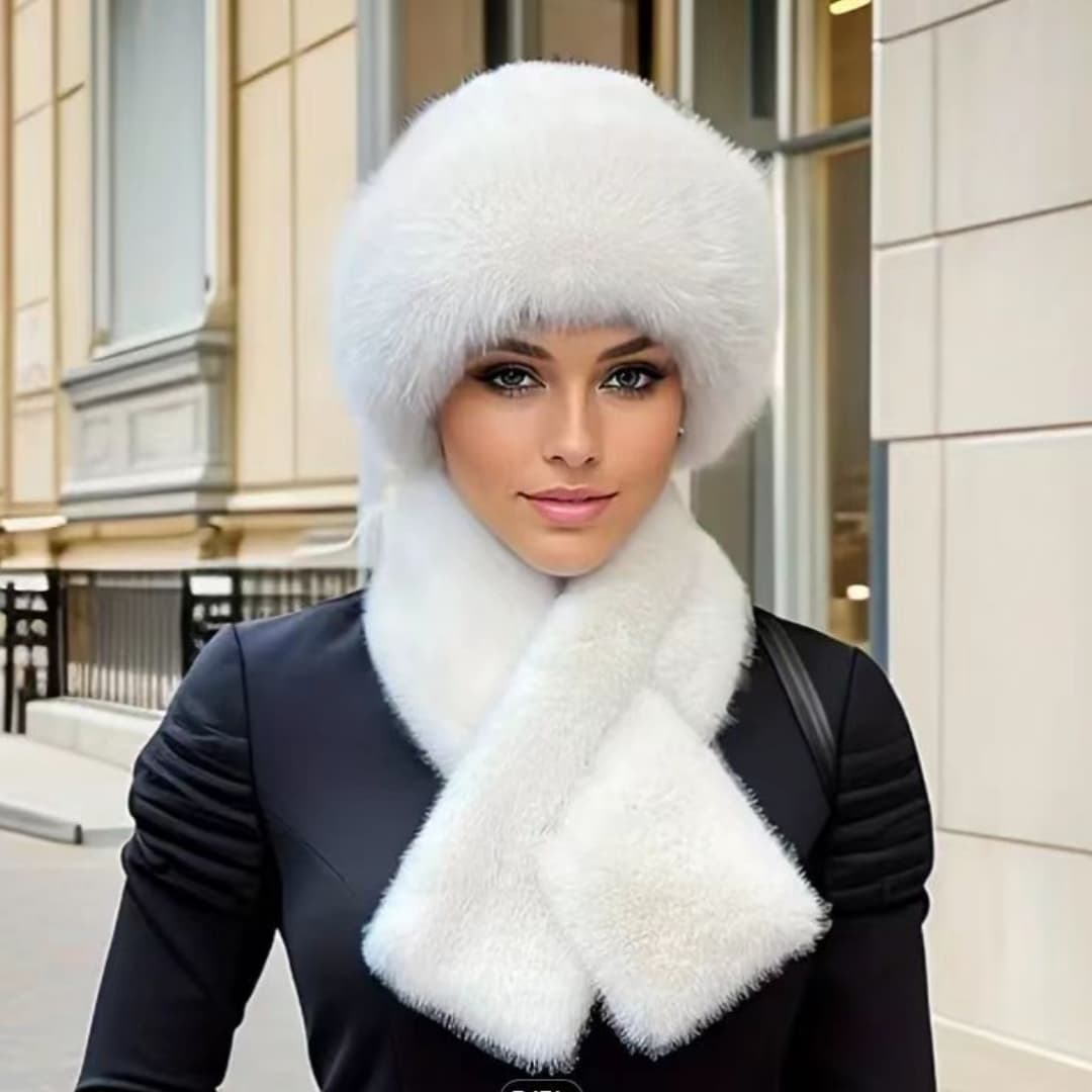Winter Scarf And Mongolian Hat Plush Hat For Women