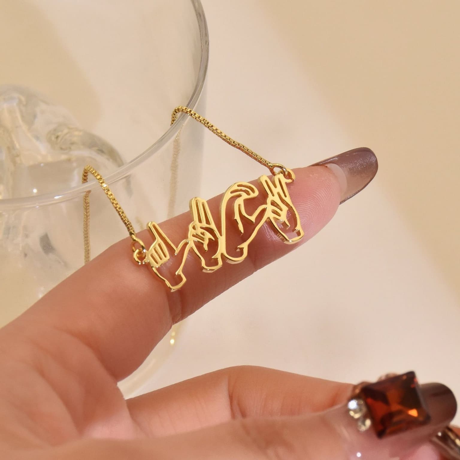 Silent Sign Language Necklace Pendant Hollow Collarbone Chain