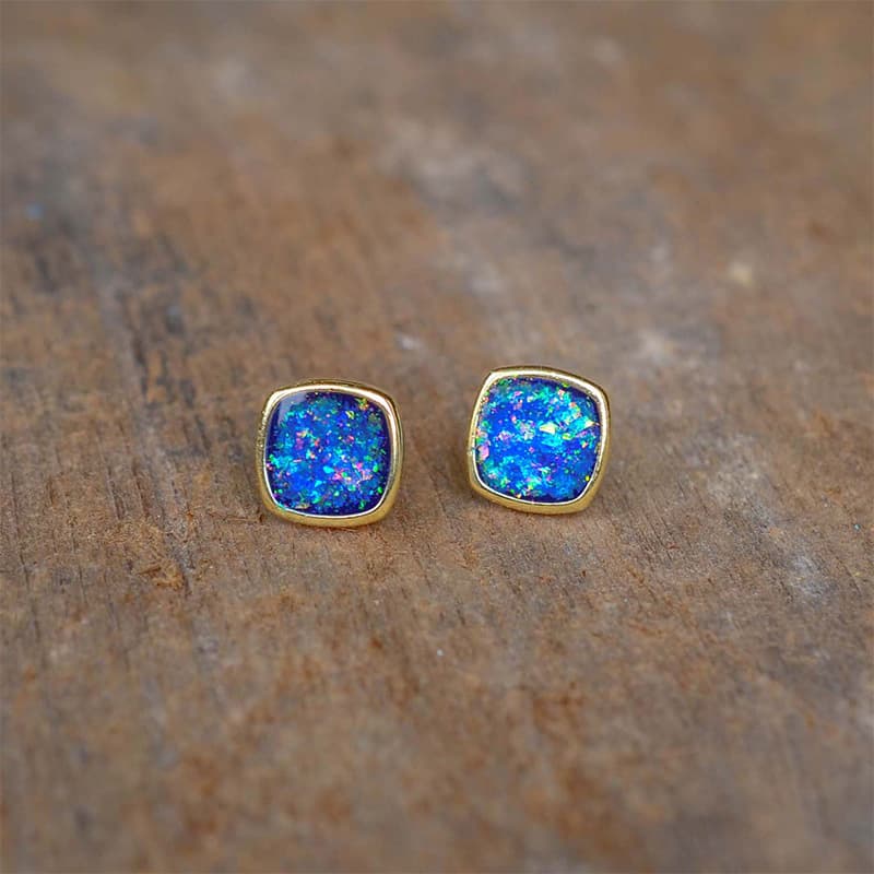 Square Blue Opal Simple Small Jewelry Natural Stone Stud Earrings