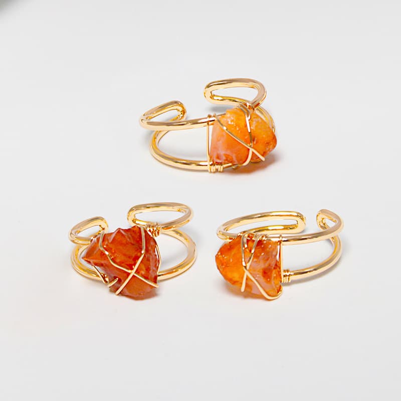 Natural Stone Amethyst Wrapped Wire Ring