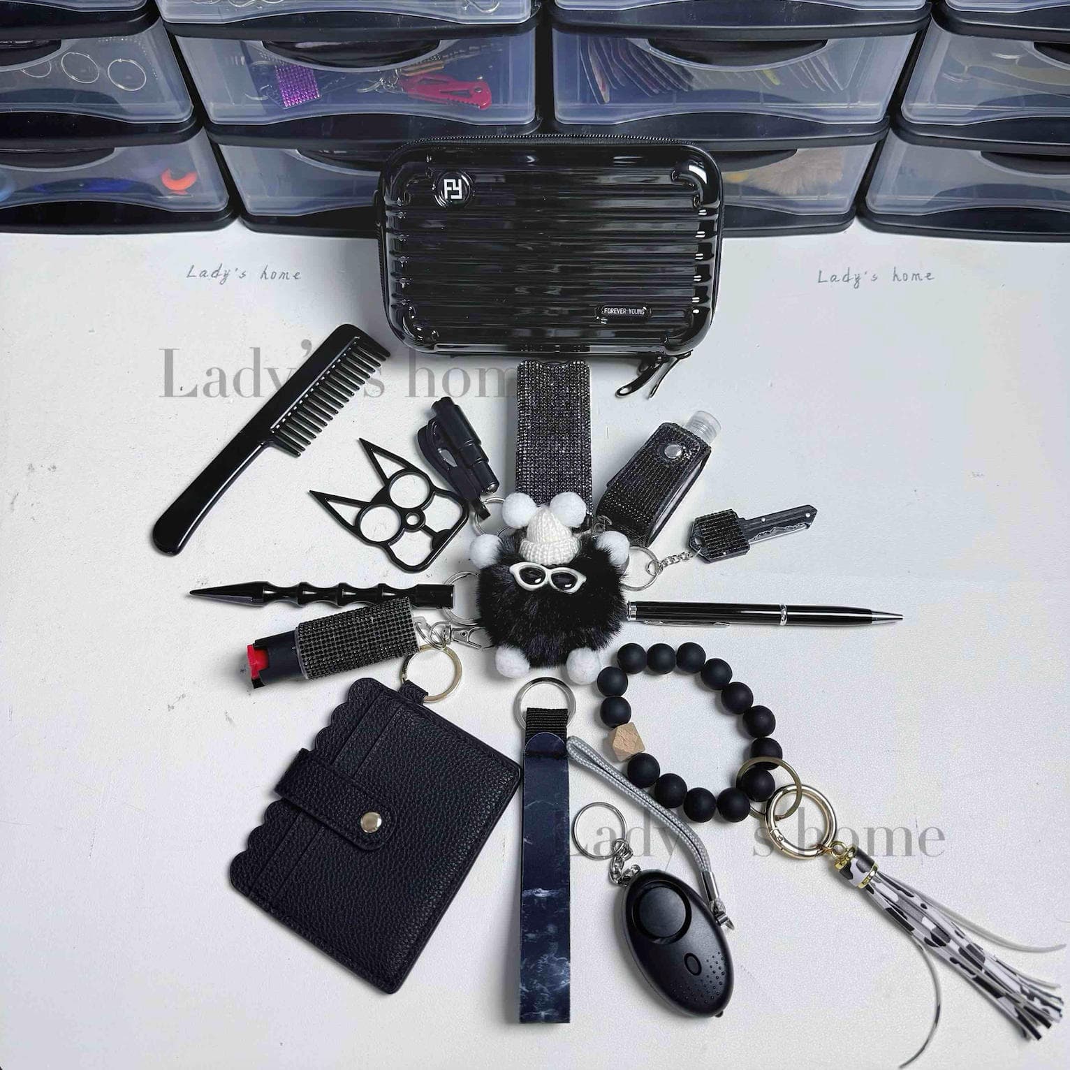 2026 New Stylish Mini Suitcase Self-defense Keychain Set