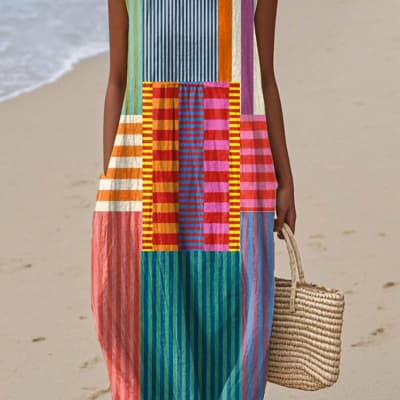 Sleeveless Pocketed Casual Printed Dress With A Sophisticated Vibe