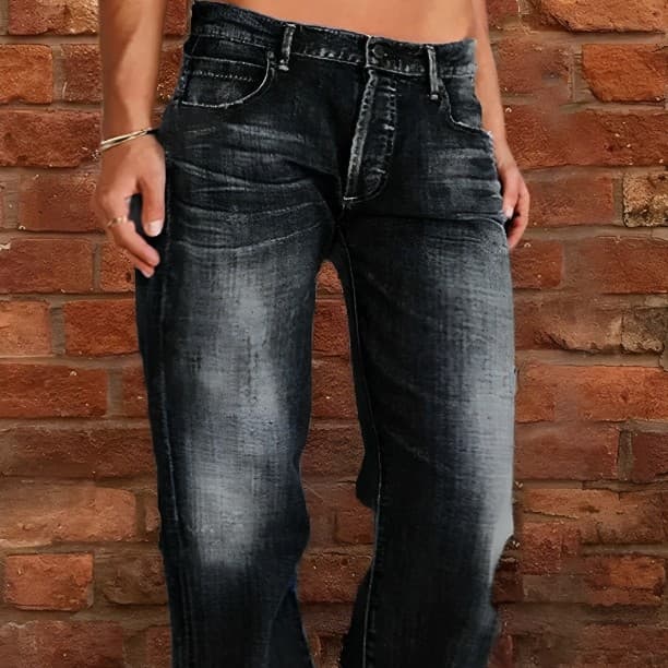 Floral-bud High-waist Raw-edge Jeans For Women